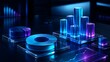 © Ridwan_DigitalGrid - Futuristic 3D Glass Bar Charts and Pie Charts Glowing in Neon Colors Symbolizing Digital Data Analytics and Business Growth