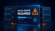 © Ridwan_DigitalGrid - Digital interface panel displaying patch update required notification with warning triangle progress bar and system infrastructure icons for software maintenance