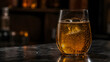 © จิรัชยา เพ็ชรทิพย์ - Glass of Amber Sparkling Beverage With Ice in Moody Light