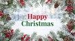 © MumrujulHaque - Festive Christmas greeting card background with natural pine branches, red berries, and pine cones framing the text