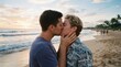 © BlackBird Studio - Couple Kissing on Beach at Sunset