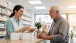© SR07XC3 - Pharmacist Explaining Pill Organizer to Elderly Man in Pharmacy
