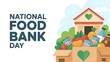 © Graphory - National food bank day illustration with donation boxes filled with fresh produce and canned food items