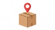 © Joao - Cardboard box with red location pin on top symbolizing delivery tracking and logistics