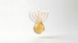 © Lucas - A modern glass menorah with seven lit candles glowing against a soft white background studio setting with branched candle holder soft lighting subtle