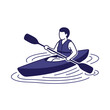 © Mos - Man kayaking on water with paddle in minimalist style outline drawing