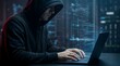 © AssetCanvas - Anonymous hacker typing on laptop with binary code background cyber security concept