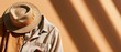 © Georgii - Straw hat and folded linen shirts on warm wall with sunlight shadows