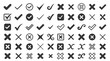 © Fahim - Minimalist check mark and cross icon set, 60 black validation symbols on white background, approval and rejection signs for UI design