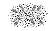 © Irtiko - Festive black vector confetti illustration with swirls and star shapes design