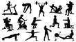 © Irtiko - Detailed black silhouette vector illustration set showing diverse fitness exercises