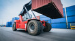 © PixelFoundry - Reach stacker lifting a shipping container in a port terminal