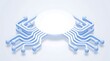 © Anistan - Isometric digital circuit pathways converging to a central glowing core hub on white background.
