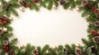 © MDBillal - Festive christmas border made of pine branches pinecones and red berries with empty space for your holiday message