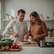 © Stegfire - Young adult couple preparing a healthy meal together in a modern home kitchen. They are enjoying cooking and spending quality time together, representing healthy eating, relationships, teamwork and co