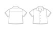 © Nopri - Blank short sleeve bowling shirt and buttons technical sketch. Unisex casual boxy camp shirt mock up.