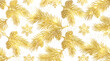 © Mahadi - Golden pine branches and snowflakes seamless pattern on white background for festive holiday season design projects
