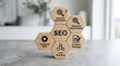 © Abdul - Seo strategy concept with wooden blocks showing keyword optimization content and technical seo