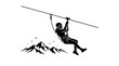 © Irtiko - Person using a zip line above mountain peaks vector graphic illustration