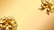 © Senandung - Golden gift boxes with satin ribbons on gold background. Luxury holiday present with metallic bow. Elegant festive celebration banner with copy space.