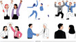 © MdAzijur - Corporate Business People Handshake and Success Celebration Vector Character Set with Office Workers High Fiving for Teamwork and Partnership Designs