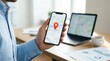 © Panuwat - Person holding a smartphone with a local map and navigation interface for online shopping support.