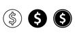 © mimo - Set of three black dollar sign coin icons in different graphic styles for business and finance