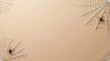 © Visual - Minimalist halloween 3d background featuring decorative spiders and intricate webs on a clean neutral beige surface