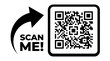 © Maaz - Black QR code icon with scan me text and arrow on white background