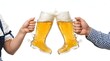 © John - Two hands clinking glass beer boots filled with lager beer celebrating oktoberfest isolated on white background