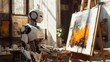 © novi syahdah - Futuristic Robot Artist Painting Abstract Art on Easel in Studio