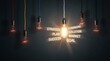 © Dzikri Design - Brightly glowing lightbulb among others highlighting business success and strategy keywords in the dark