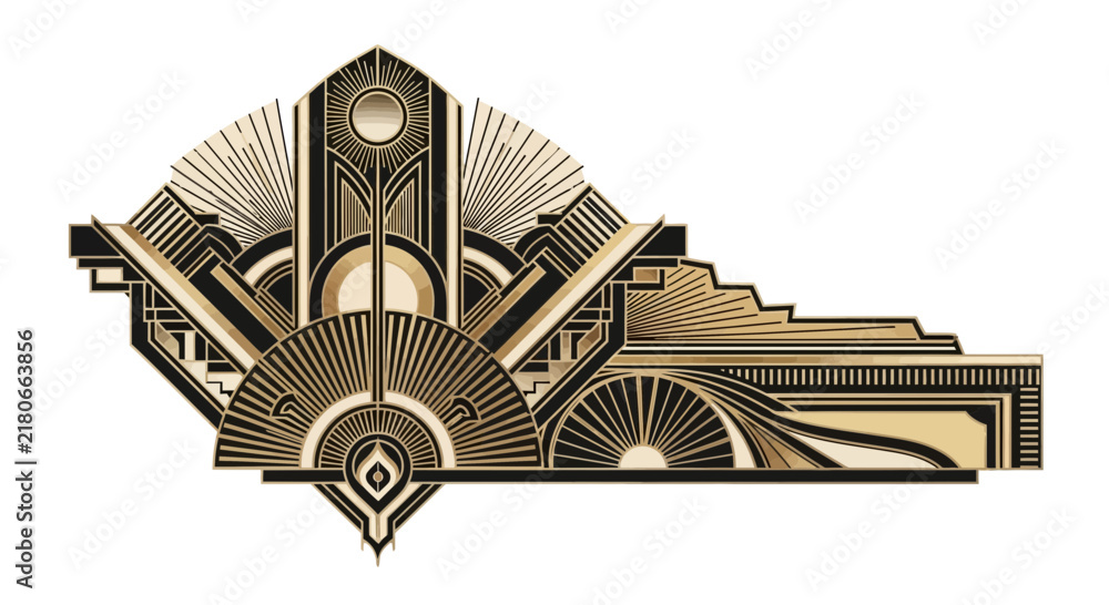 Art Deco golden geometric ornamental corner design element with vintage ...
