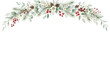 © MDSHARIF - Beautiful christmas winter holiday watercolor botanical greenery border featuring pinecone holly and red berries isolated on a clean white background design