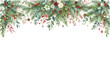 © MDSHARIF - A beautiful christmas winter holiday watercolor botanical greenery border featuring festive pinecone holly berries and elegant foliage on white background isolated
