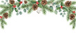 © Md.Arif hossan - A beautiful christmas winter holiday watercolor botanical border featuring festive greenery pinecone holly berries isolated on a clean white background design
