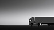 © photo for everything - A large commercial cargo truck drives across a modern highway in a striking black and white composition with minimalist artistic style tone