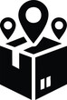 © sohel - Black package box with multiple location pins on transparent background.