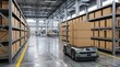 © Glam - Autonomous robot transporting cardboard boxes in a modern automated warehouse facility