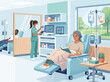 © Rhomaidhi - Patients receiving chemotherapy treatment in a modern hospital infusion center with medical staff assistance.