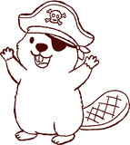 Happy halloween beaver outline wearing pirate hat with skull and eyepatch brings cheerful holiday joy