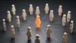 © Akhi - 3D conceptual illustration of a glowing orange leader standing out in a crowd of neutral human figures