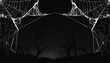© miracle - Creepy spider webs isolated on black banner halloween background