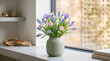 © Red X and Co - Fresh Spring Bouquet of Grape Hyacinths, Pink Tulips, Irises and Snowdrops in Ceramic Vase on Modern Windowsill