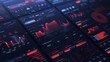 © Gery - Digital interface displays financial charts and graphs with glowing neon red highlights on dark screens