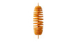 © Tahir - Spiral tornado potato on wooden skewer, golden fried twisted potato chip, crispy street food snack isolated on white background