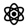 © MDAbu - Atomic structure vector icon, minimalist science symbol, black nuclear physics atom sign, educational chemistry graphic