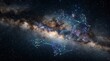 © Laboni - Milky Way galaxy with glowing blue digital data particles and cosmic stardust nebula