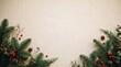 © Pro_Art - Pine branches with red berries and eucalyptus on beige linen background