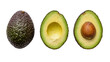 © Iura - Whole dark green avocado and two halves one with seed, isolated on transparent background